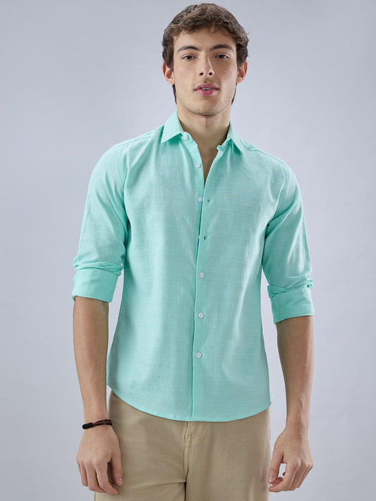 Iced Mint Green Fine Weave Textured Shirt