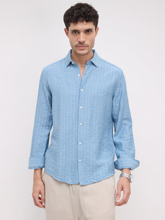 Crystal Wave Blue Horizontal Textured Shirt
