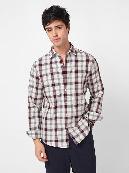 Classic Maroon & White Plaid Checks Shirt