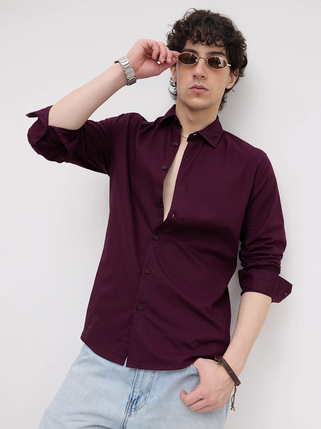 Luxe Wine Square Textured Shirt