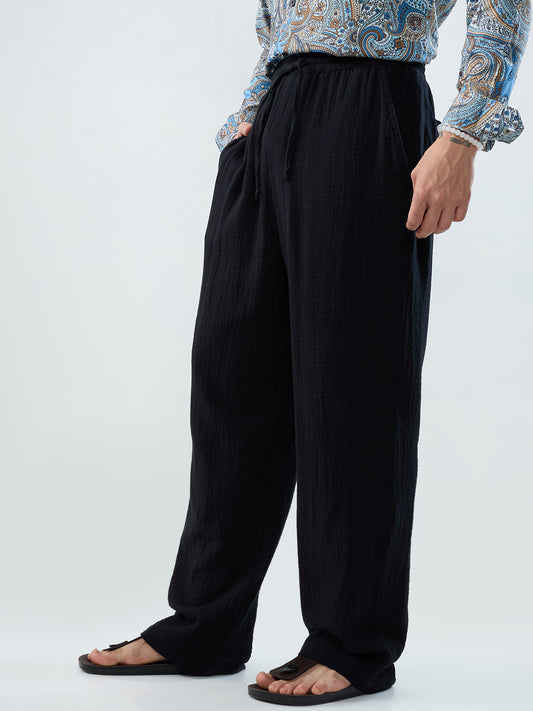 Classic Black Double Cloth Straight-Fit Trousers