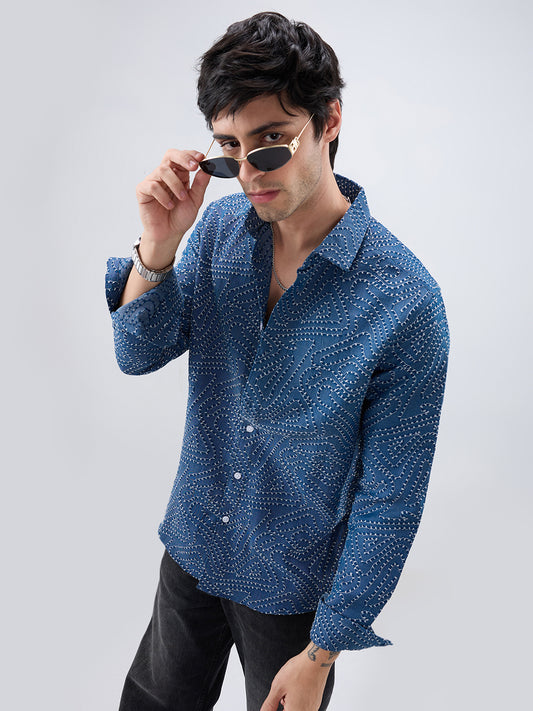Ornate Navy Ornamental Raised Stitch Shirt
