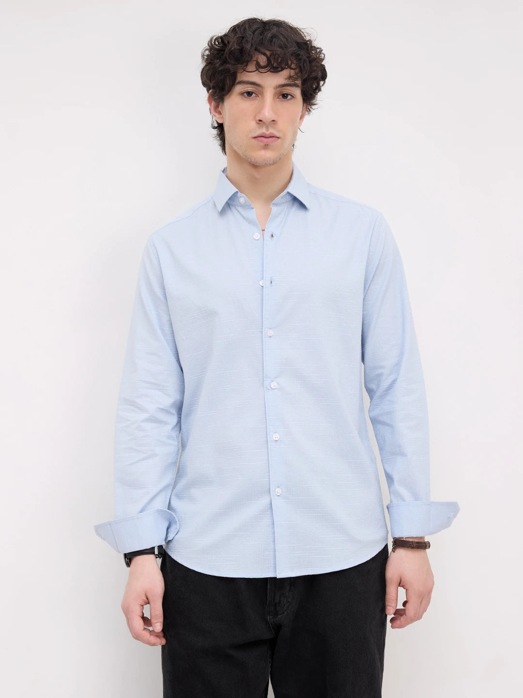 Soft Blue Square Textured Everyday Shirt