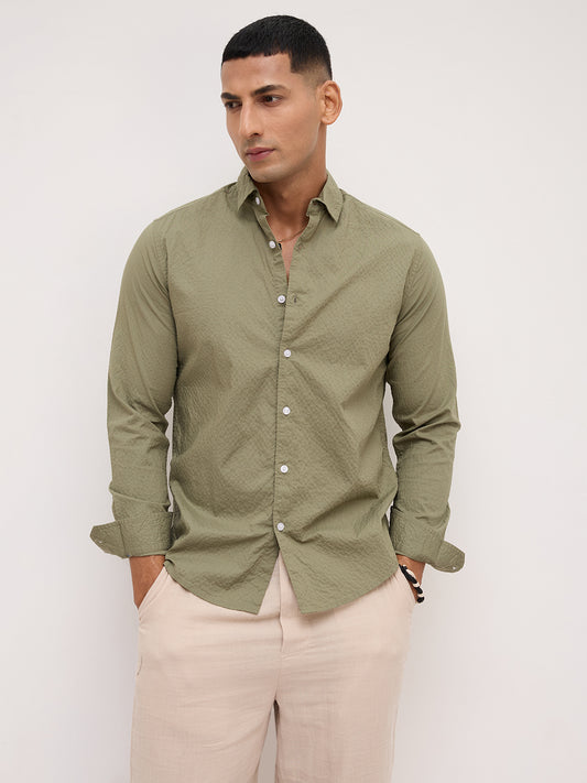 Artichoke Green Minimal Textured Shirt