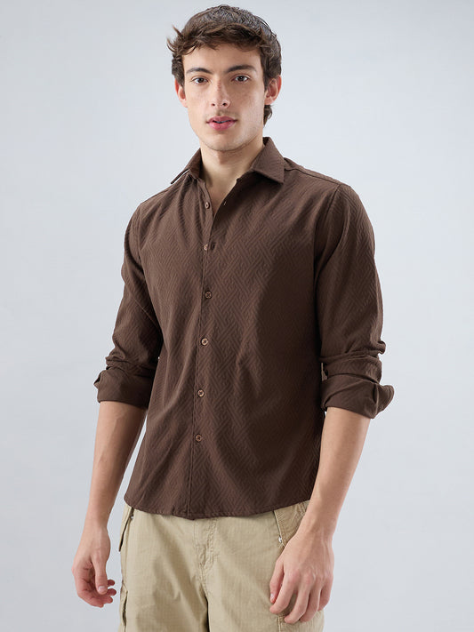 Coffee Brown Interlock Maze Weave Knitted Shirt