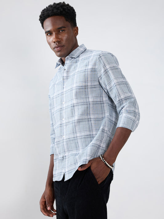 Blue Mist Plaid Checks Jacquard Shirt