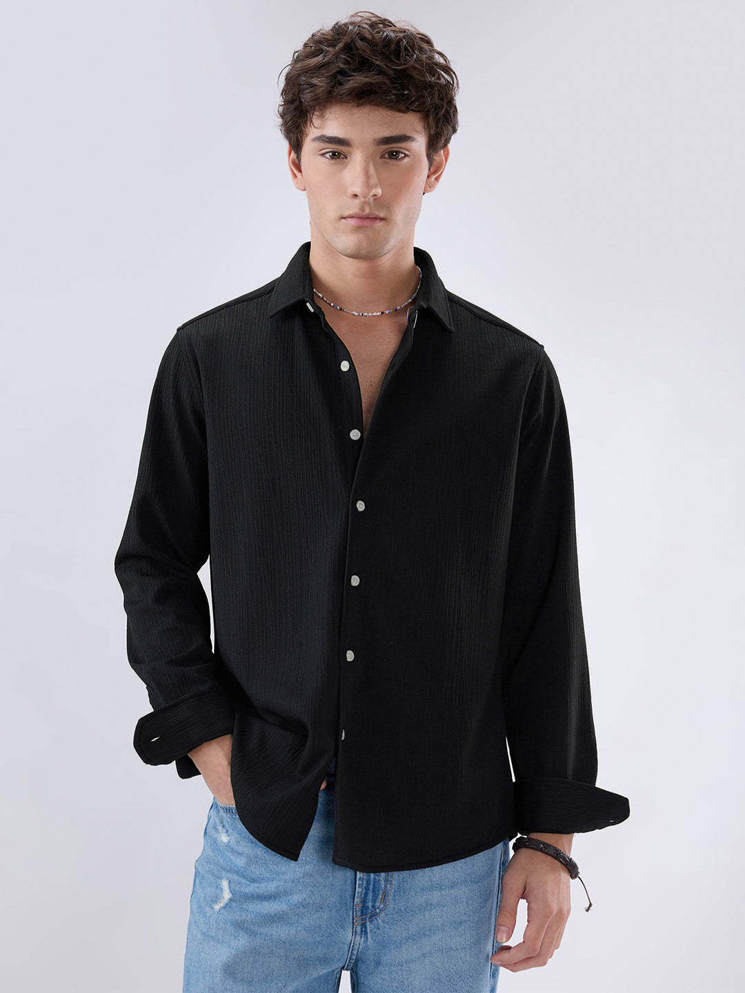Jet Black Matrix Weave Knitted Shirt