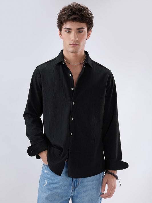 Jet Black Matrix Weave Knitted Shirt