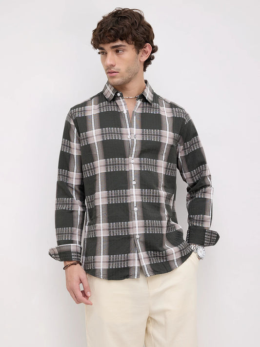 Forest Green Soft Textured Checks Shirt