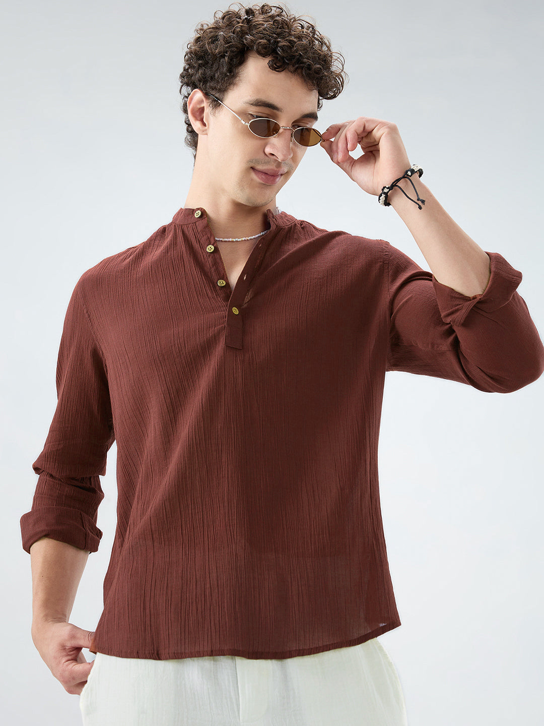 Sheer Brown Linear Crepe Kurta