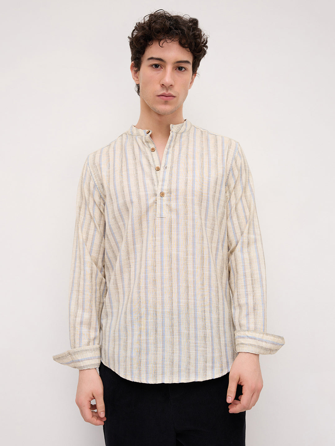 Classic Artic Blue & Ivory Striped Kurta