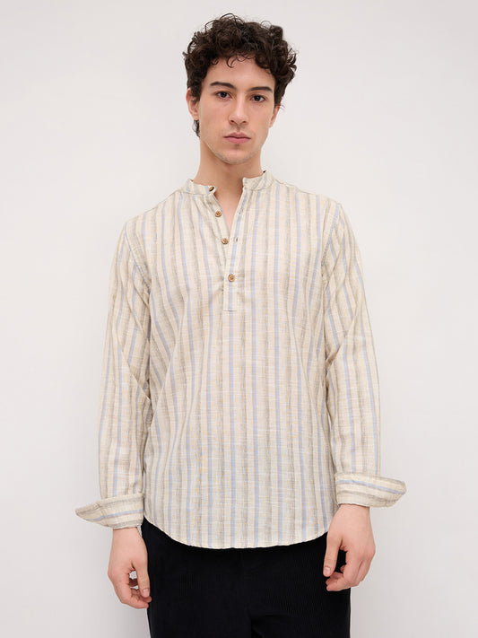 Classic Artic Blue & Ivory Striped Kurta