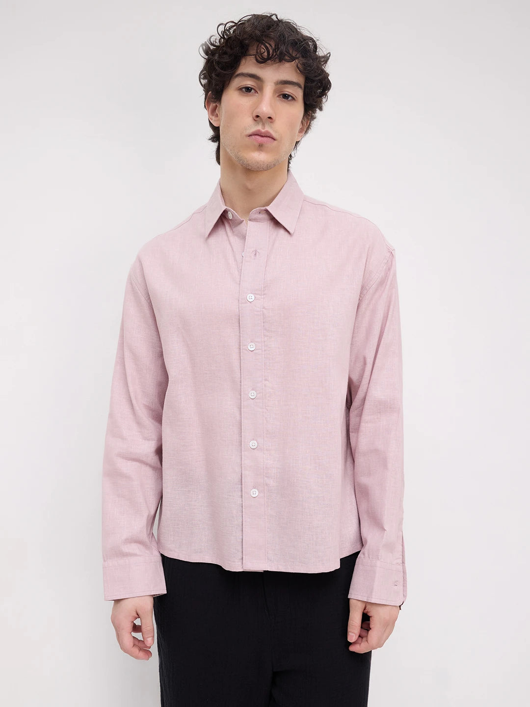 Luxe Blush Pink Fine Textured Boxy Fit Crop Shirt