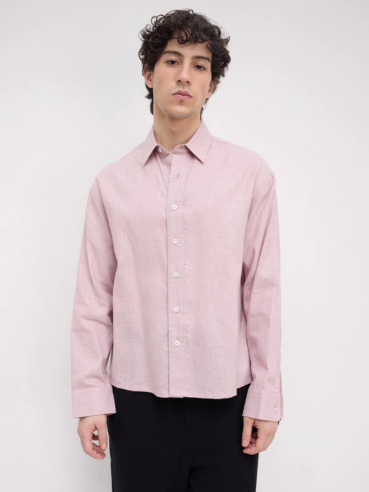 Luxe Blush Pink Fine Textured Boxy Fit Crop Shirt