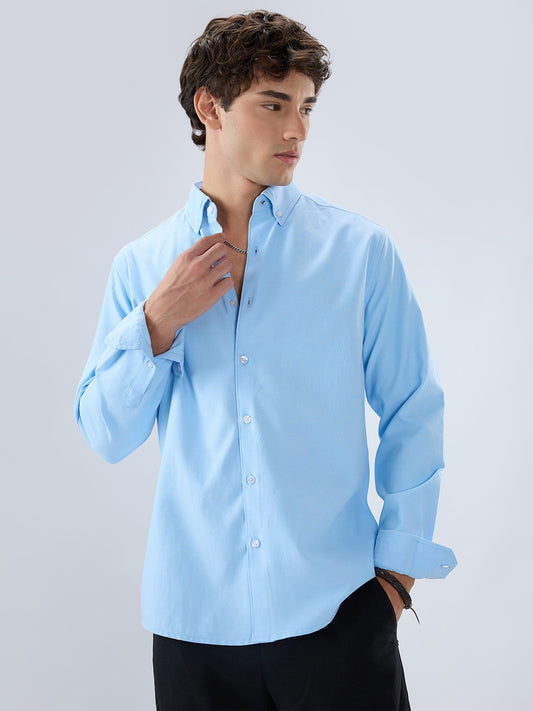 Solid Sky Blue Smooth Finish Oxford Shirt