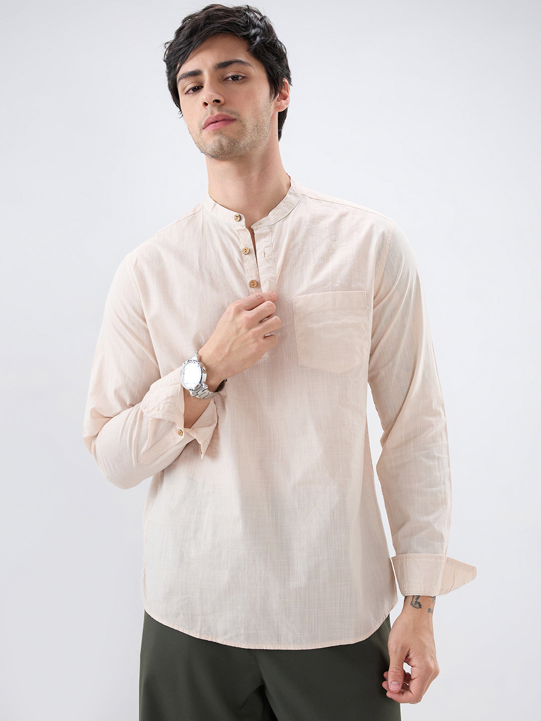 Alabaster Cream Slub Textured Kurta