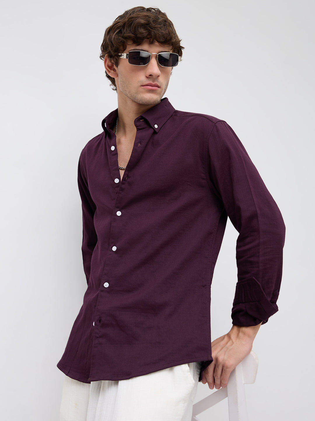 Matte Purple Button-Down Collar Business Shirt