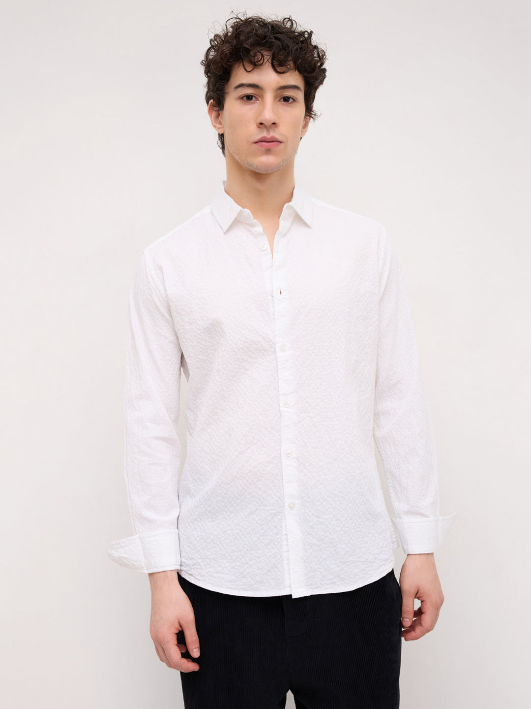 Pearl White Bubble Textured Shirt