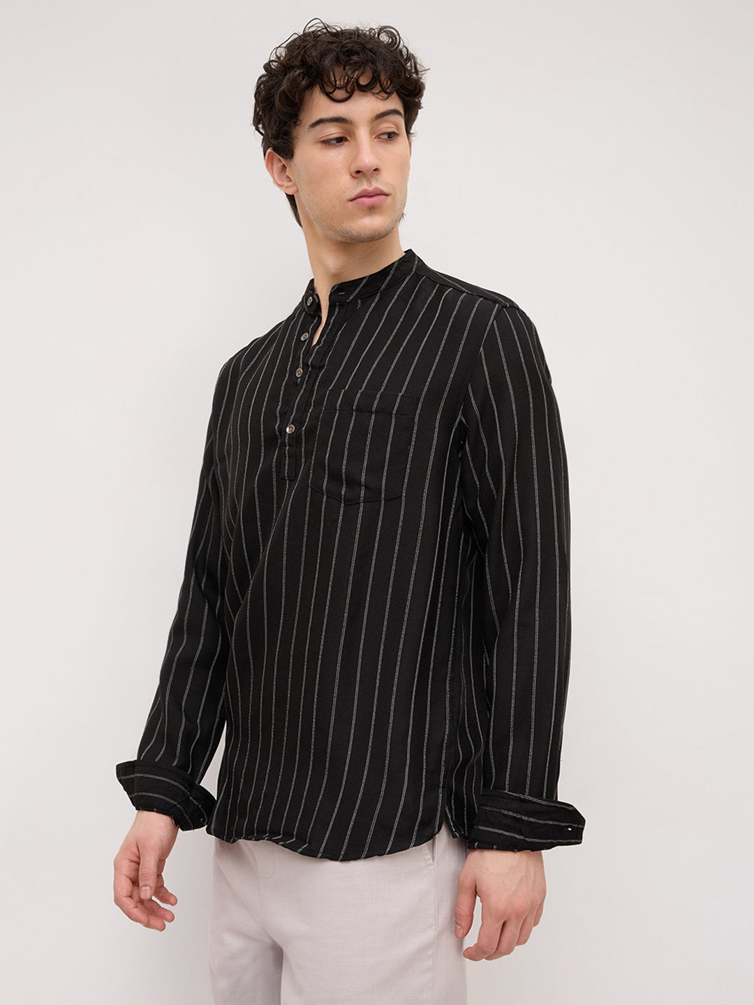 Sable Black Chalk Striped Kurta
