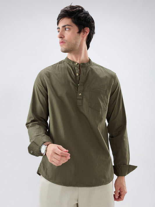 Elegant Olive Poplin Kurta