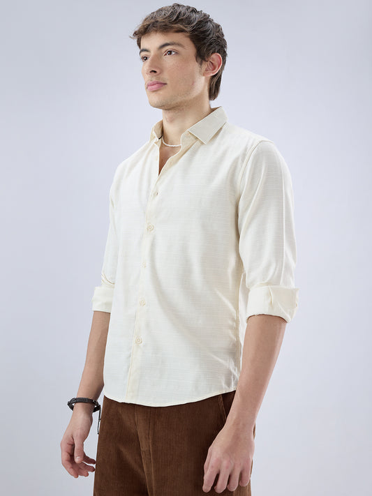 Pearl Cream Micro Grid Weave Textured Shirt