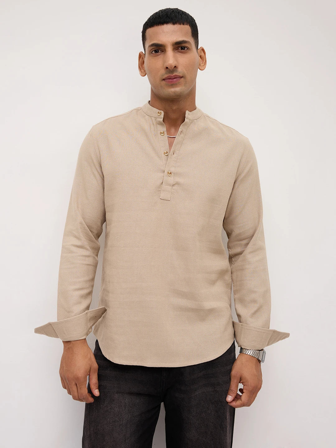 Khaki Fine Diamond Weave Kurta