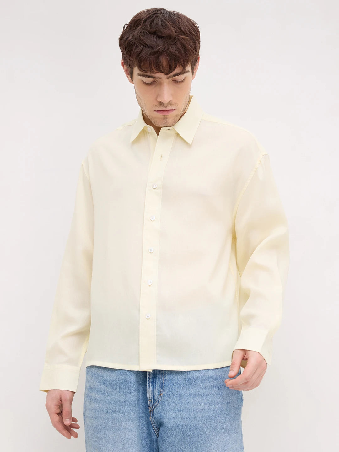 Serene Buttercream Yellow Lyocell Boxy Fit Crop Shirt