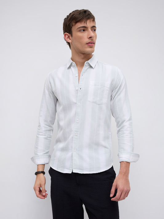 Sage Mist Textured Vertical Striped Resort Shirt