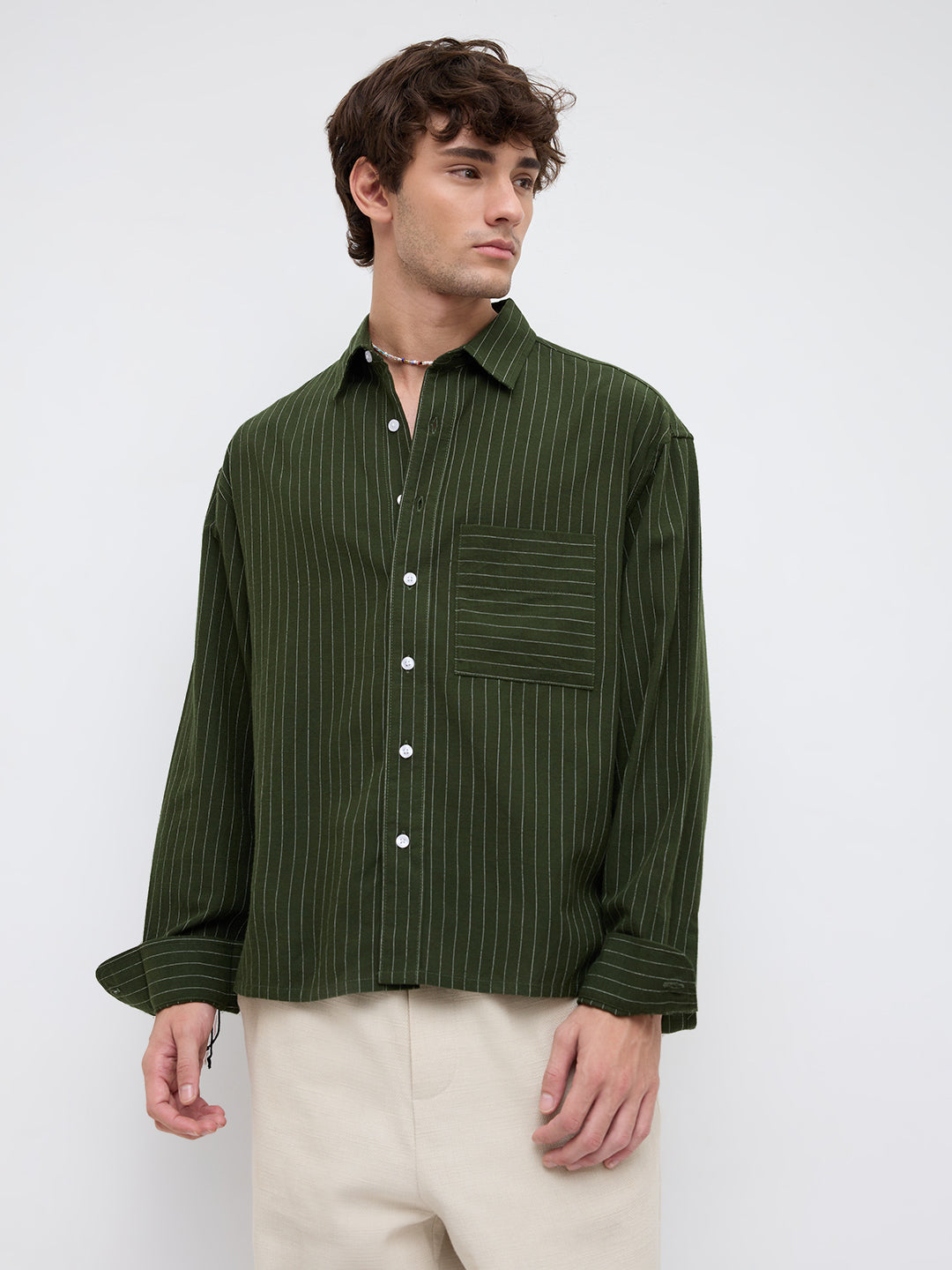 Midnight Emerald Stripe Edition Boxy Fit Crop Shirt