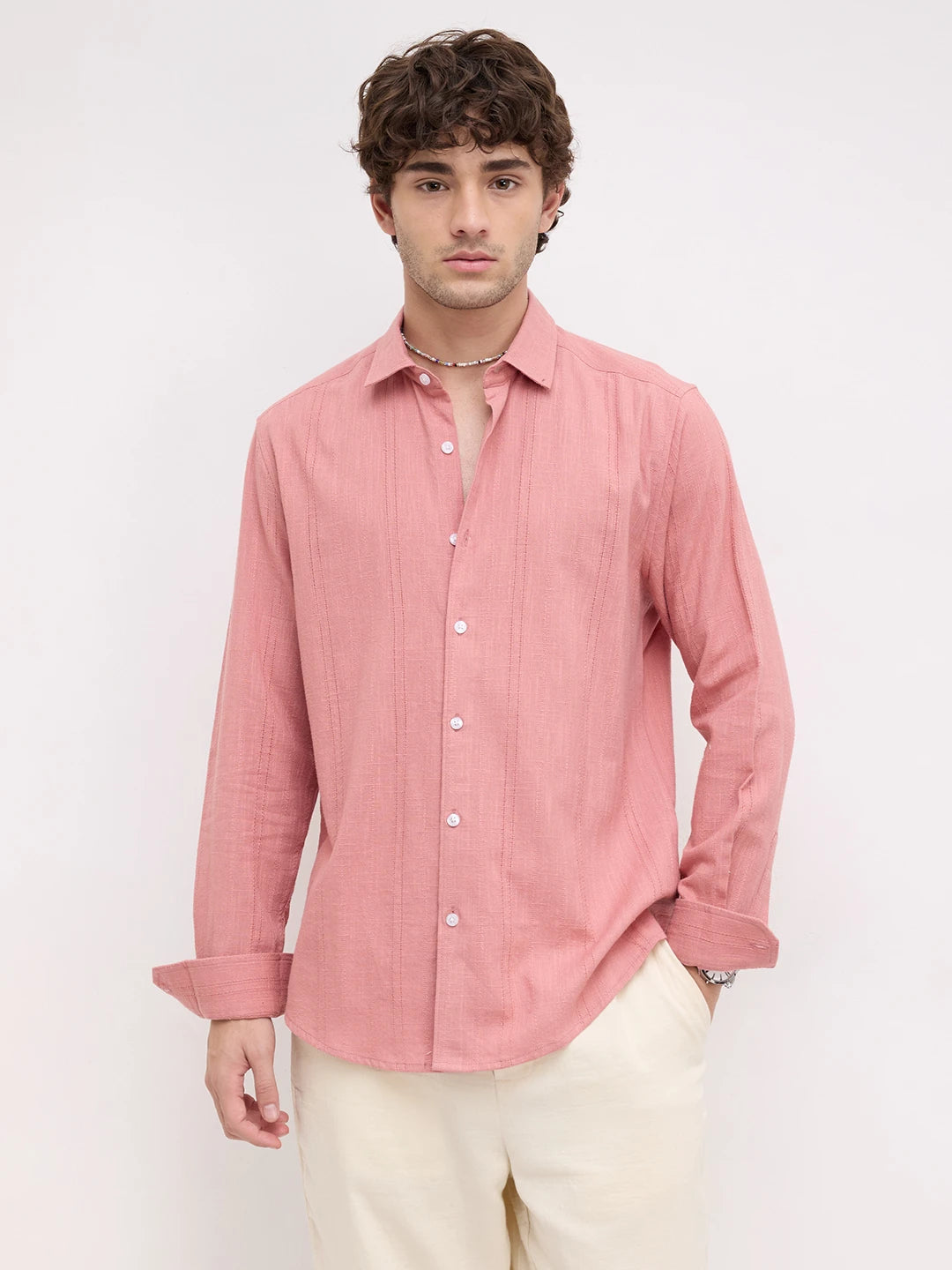 Refined Coral Sheer Textured Shirt