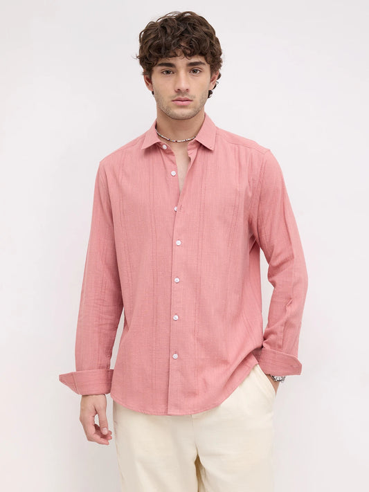 Refined Coral Sheer Textured Shirt