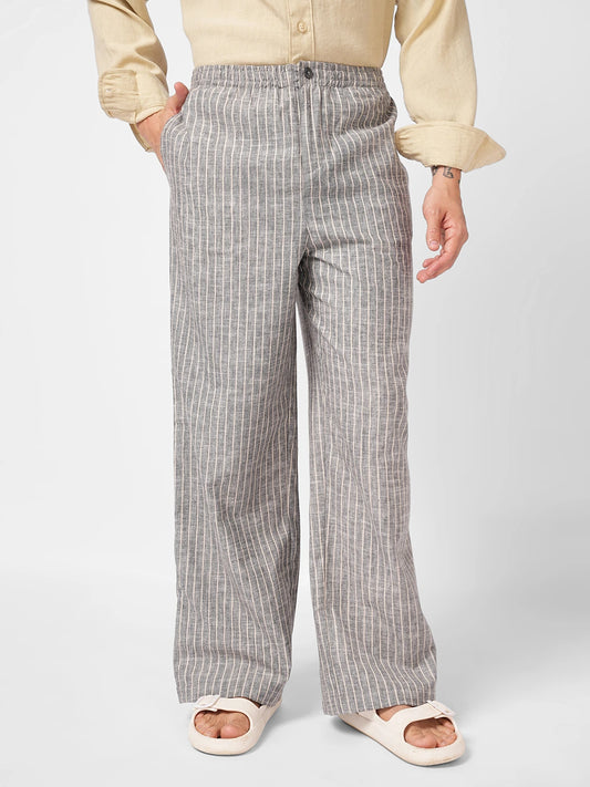 Cool Grey Core Striped Wide Leg Trousers