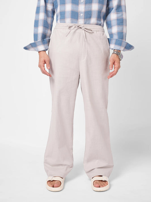 Tea Green Slub Weave Straight Fit Trousers