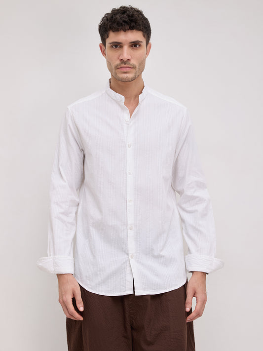 Snow White Seersucker Mandarin Shirt