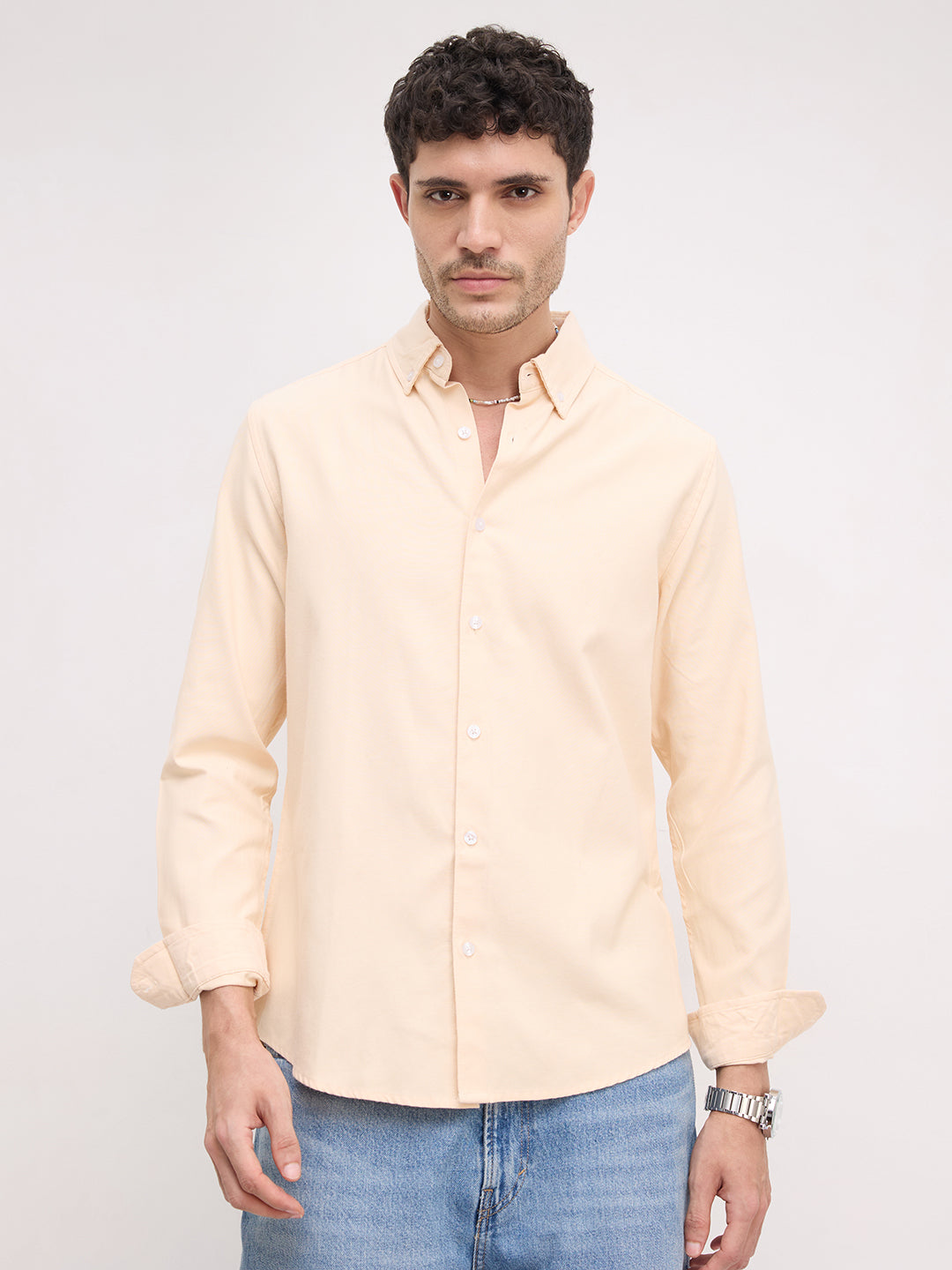 Solid Peach Smooth Finish Oxford Shirt