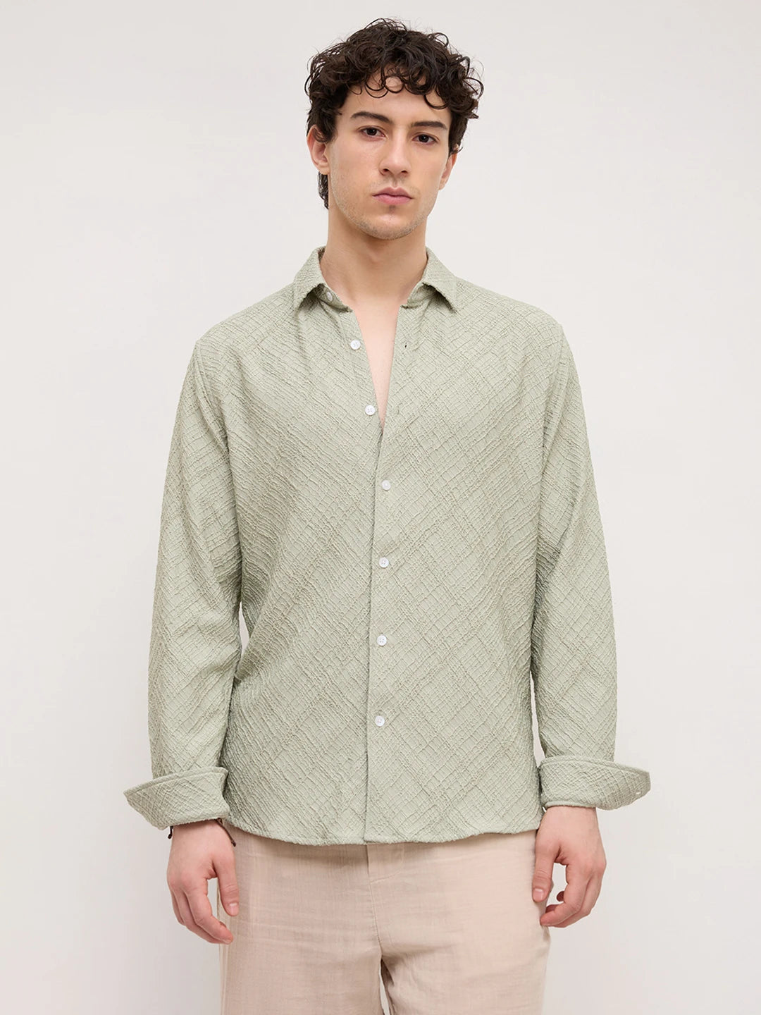 Pistachio Mist Trellis Weave Textured Shirt