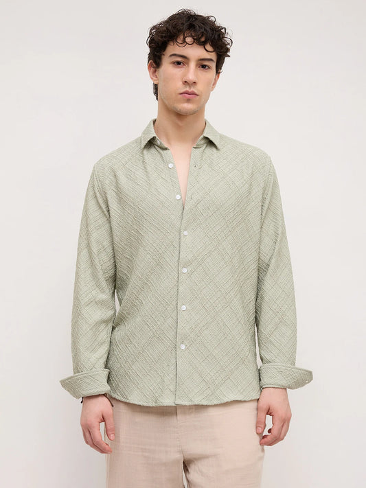 Pistachio Mist Trellis Weave Textured Shirt