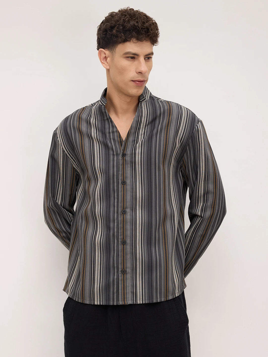 Arctic Breeze Honeycomb Grid Weave Mandarin Shirt
