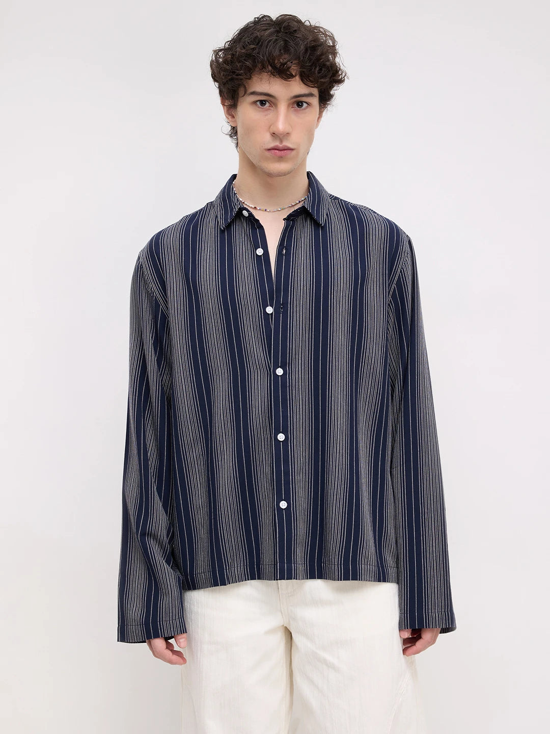Navy Coastal Night Cuffless Oversized Shirt