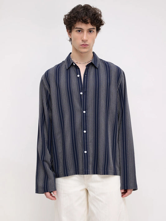 Navy Coastal Night Cuffless Oversized Shirt