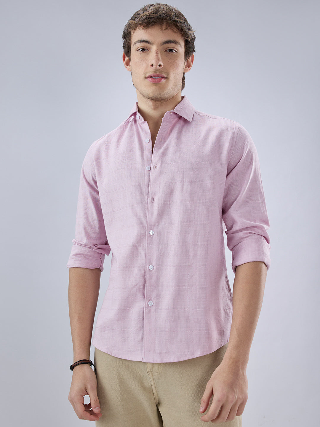 Blush Pink Fine Weave Textured Shirt