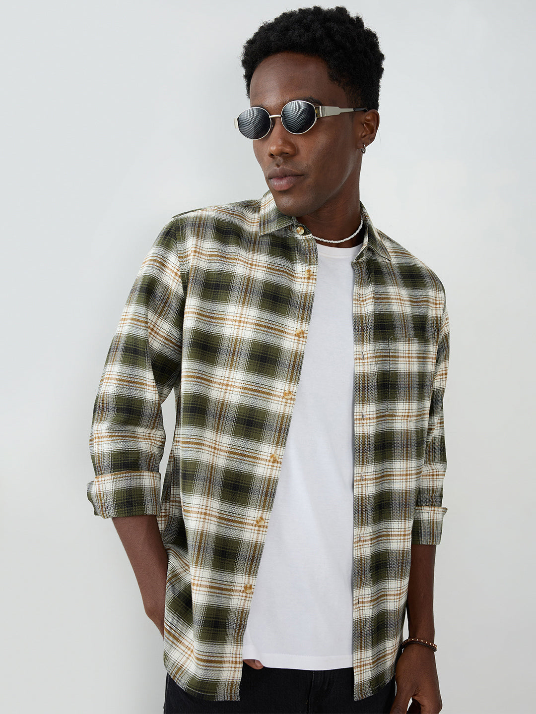 Premium Olive & White Crosscheck Shirt
