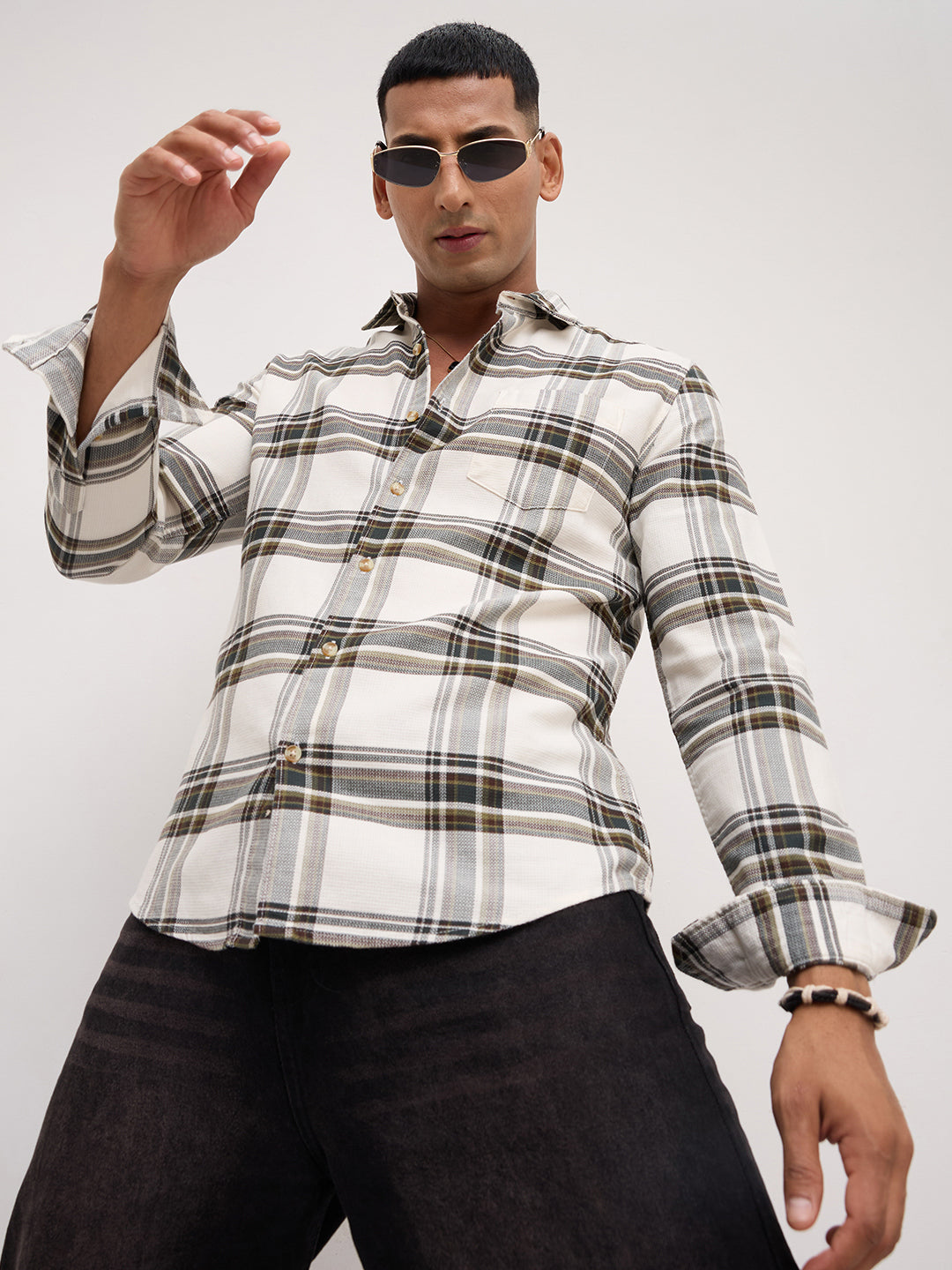 Classic White Broad Checks Shirt