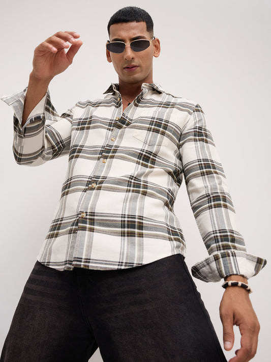 Classic White Broad Checks Shirt