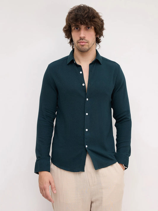 Deep Sacramento Green Lozenge Textured Shirt
