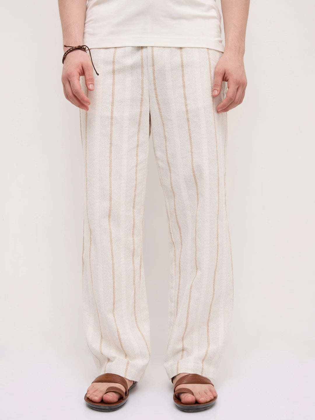 Burlap Beige Artisan Striped Straight Fit Trousers