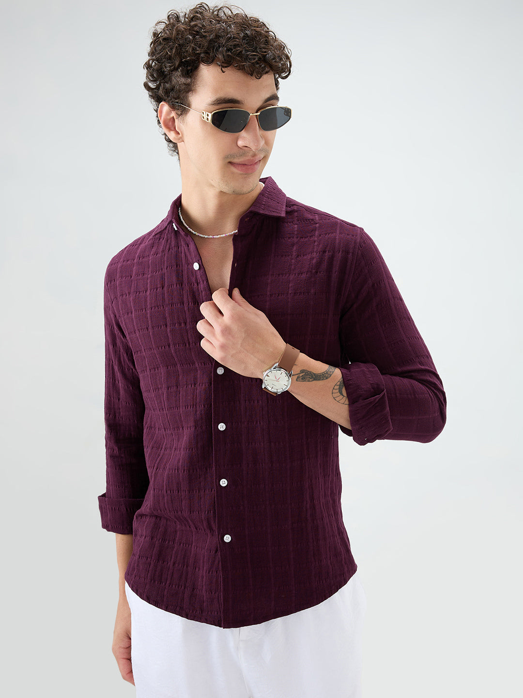 Classic Wine Double Cloth Seersucker Shirt