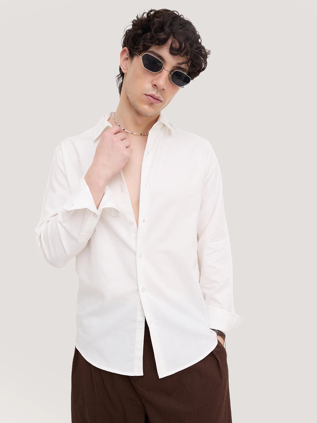 Luxe White Basket Weave Shirt