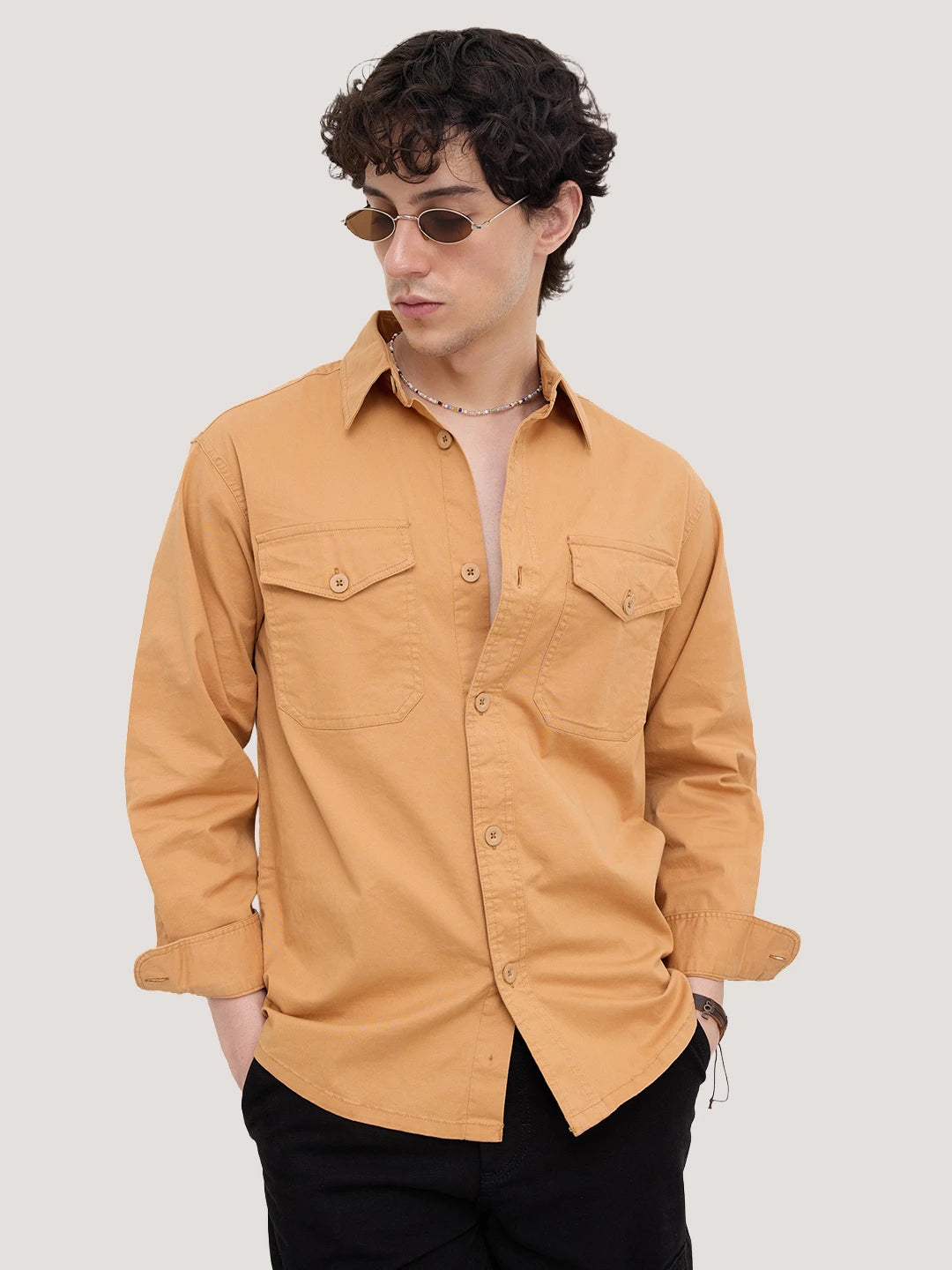 Solid Tangerine Double Pocket Overshirt