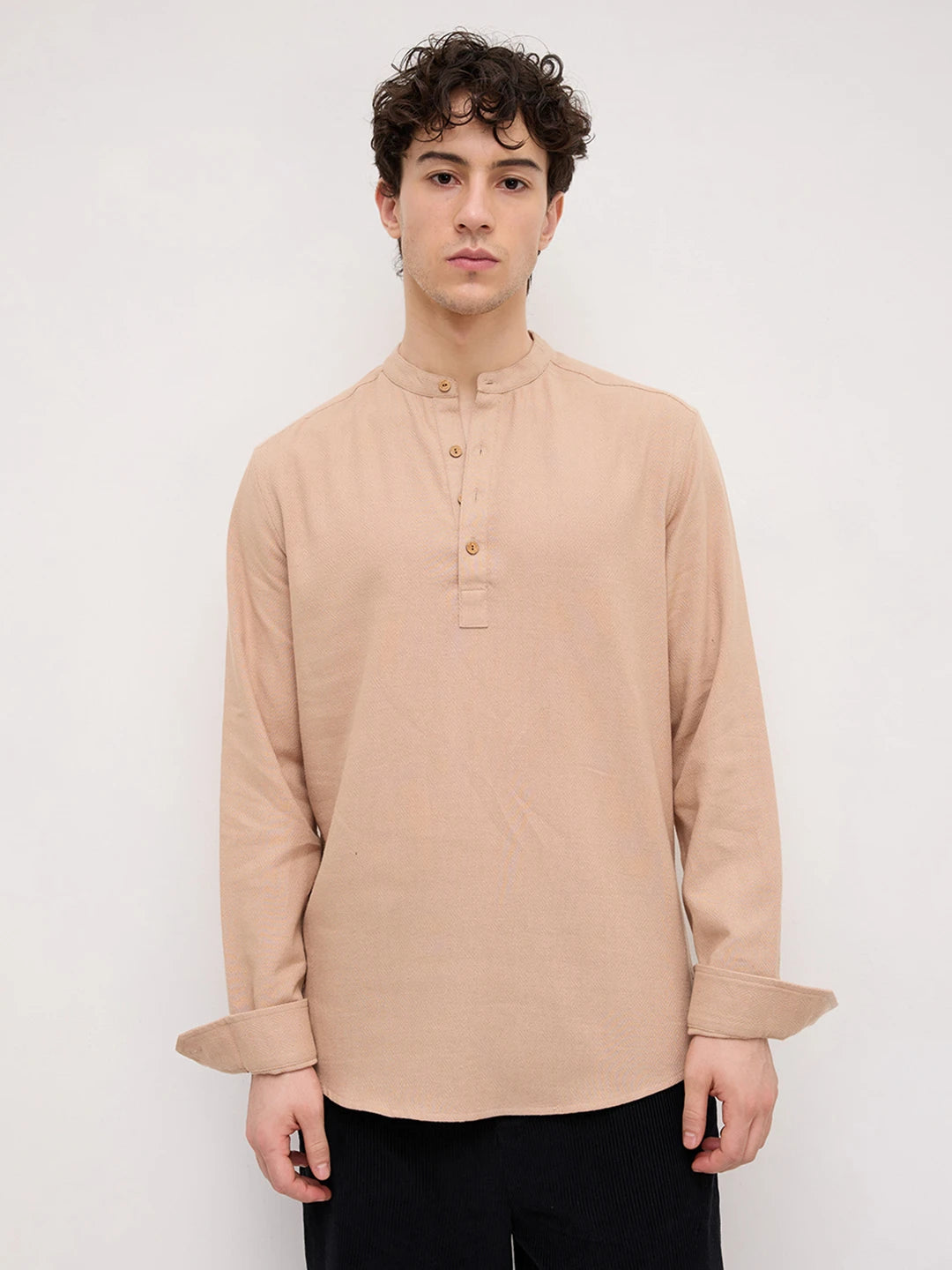 Beige Fine Geometrical Weave Textured Kurta